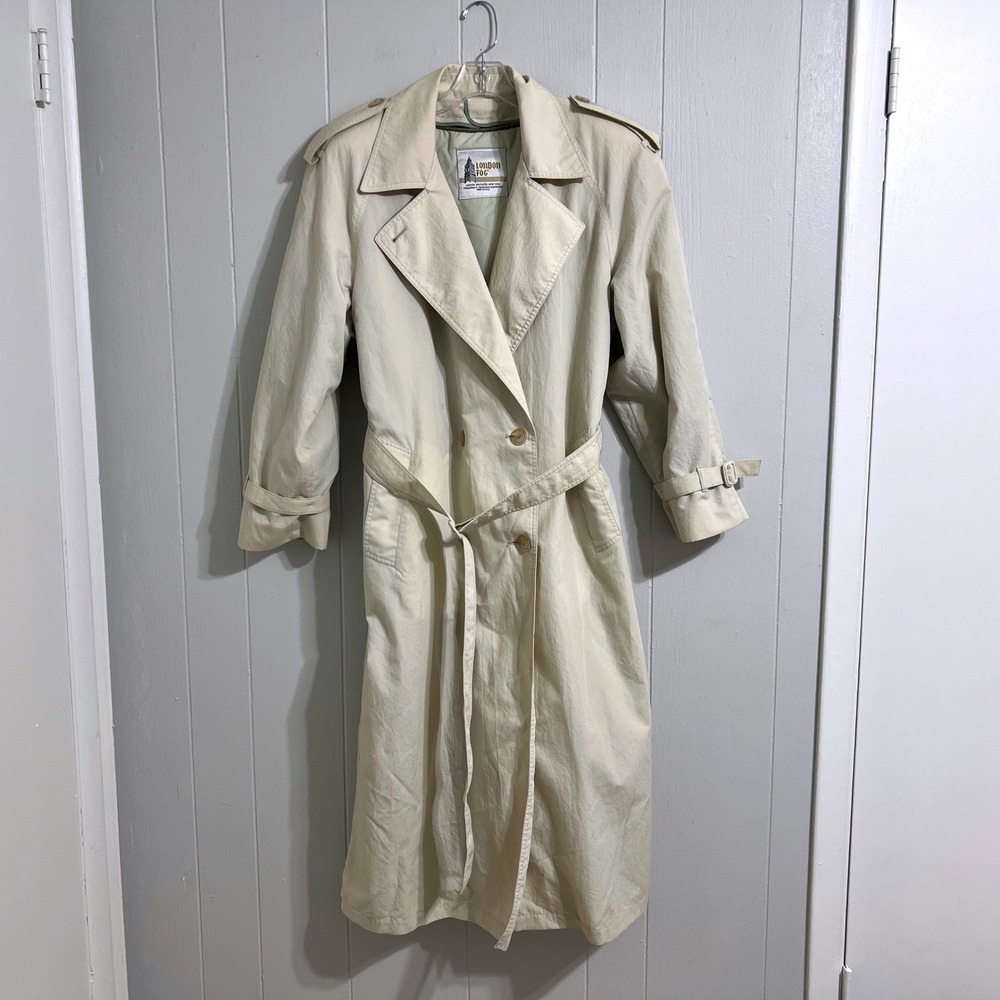 Vintage London Fog Coat Women's 14 Belted Trench Double Breasted Made USA 80s